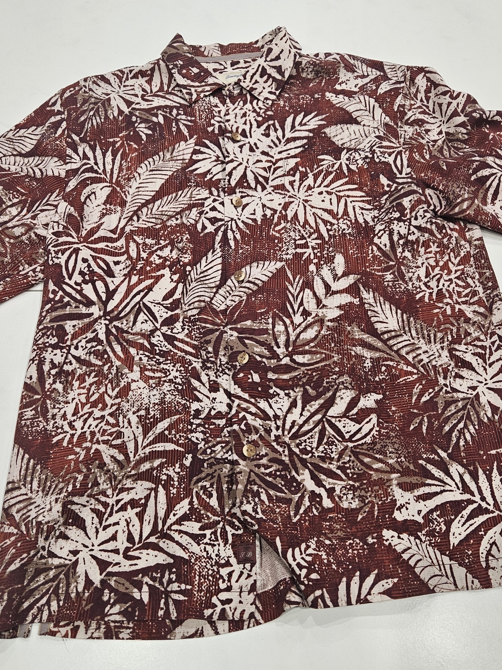 Tommy Bahama Red and White Tropical Print Button Down Shirt 100% Silk